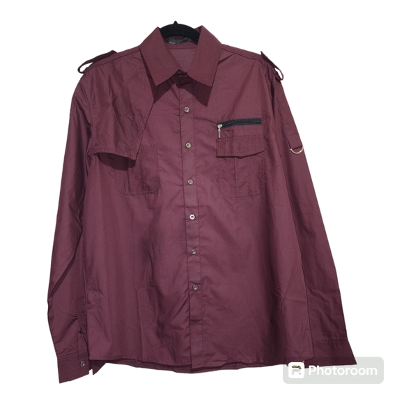 Jeansian size XXL Maroon Burgundy Button Down Punk Rock Style Long Sleeve Dress - Picture 2 of 11